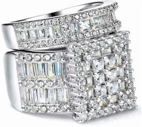 img 3 attached to 💍 Pophylis Platinum Over Sterling Silver Women's Bridal Ring Set: Sparkling Princess Cut CZs, Sizes 5-11!