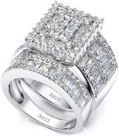 💍 pophylis platinum over sterling silver women's bridal ring set: sparkling princess cut czs, sizes 5-11! logo