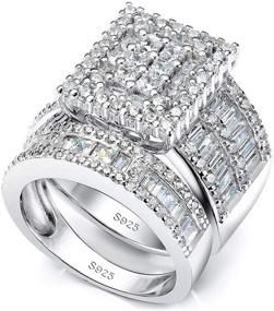 img 4 attached to 💍 Pophylis Platinum Over Sterling Silver Women's Bridal Ring Set: Sparkling Princess Cut CZs, Sizes 5-11!