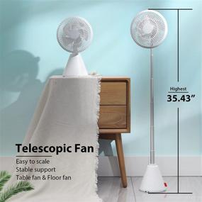 img 2 attached to White Table Telescopic Fan - Wireless Pedestal Fan with 8000mAh USB Rechargeable Battery and Oscillation. Quiet 3 Speeds Floor Fan, Removable & Washable. Perfect for Personal, Travel, Camping, Indoor/outdoor Use. Extends Up to 35.4in.