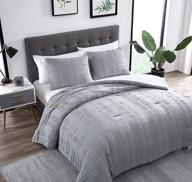 🛏️ the nesting company - 3 piece queen size gray elm stripe seersucker bedding set - microfiber comforter set with 2 pillow shams logo