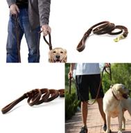 genuine leather double handle dog leash: 6ft soft and durable braided training leash for medium/large dogs logo