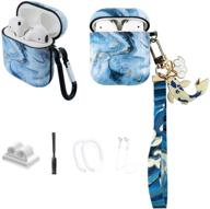 molova airpods case, ice blue marble with koi fish design – hard protective cover compatible with airpods 1 & 2, shockproof, wireless charging case, keychain – perfect for kids, teens, boys, and girls logo