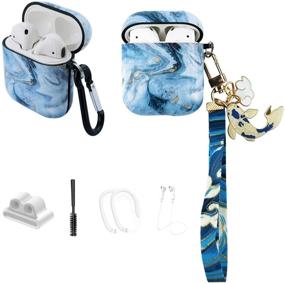 img 4 attached to MOLOVA Airpods Case, Ice Blue Marble with Koi Fish Design – Hard Protective Cover Compatible with Airpods 1 & 2, Shockproof, Wireless Charging Case, Keychain – Perfect for Kids, Teens, Boys, and Girls