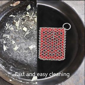 img 2 attached to 🔴 Cast Iron Cleaner with Silicone Insert for Stainless Steel Chainmail Scrubber - Ideal for Cleaning Cast Iron Pans, Cookware, and Skillets - Dishwasher Safe - Kitchen Tools Gadgets (Red)