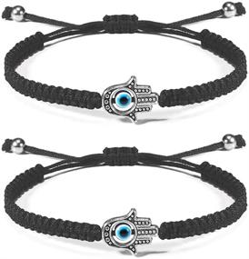 img 2 attached to 🧿 SUNSH 2Pcs Hamsa Hand Evil Eye Bracelets: Adjustable Lucky Jewelry for Women, Couples, and Teen Girls - Kabbalah-inspired Protection and Friendship Gifts