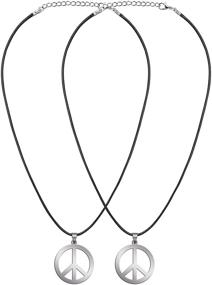 img 1 attached to Hippie-Style Peace Sign Necklace: Sunshane 2-Pack for Effortless Hippie Party Dressing! (Silver)