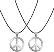 hippie-style peace sign necklace: sunshane 2-pack for effortless hippie party dressing! (silver) logo