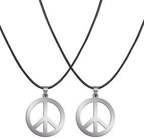 img 4 attached to Hippie-Style Peace Sign Necklace: Sunshane 2-Pack for Effortless Hippie Party Dressing! (Silver)