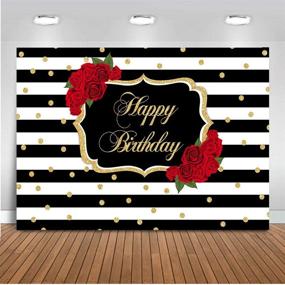 img 4 attached to Виниловый фон для фотографии "Avezano Red Rose Happy Birthday Backdrop: полосы и точки. Размер: 5x3 фута. Баннер для вечеринки женщин