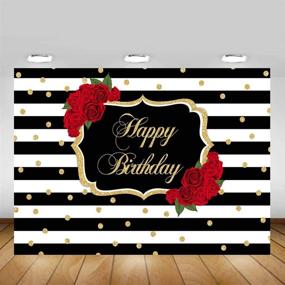 img 1 attached to Виниловый фон для фотографии "Avezano Red Rose Happy Birthday Backdrop: полосы и точки. Размер: 5x3 фута. Баннер для вечеринки женщин