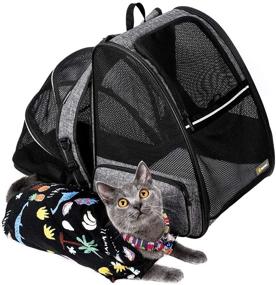 img 4 attached to 🐱 Рюкзак-переноска для котов Texsens - сверхдышащий, одобренный авиакомпанией, пузырчатый рюкзак для кошек и щенков - предназначен для походов, путешествий и прогулок (серый)