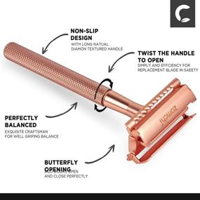img 3 attached to 🦋 Rose Gold Butterfly Safety Razor for Women | 5-Blade Women's Safety Razor | Elegant Box | Universal Fit for Double Edge Razor Blades | Plastic-Free