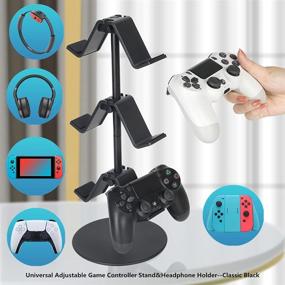 img 1 attached to 🎮 Smart Black 3-Tier Controller Stand with Headphone Holder by KELJUN - Multi Adjustable Game Controller Headset Hanger for Universal Gaming PC Accessories, Xbox, PS4, PS5, Nintendo Switch