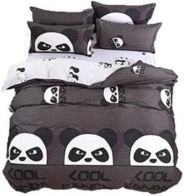 img 2 attached to 🐼 Kimko Child Panda Bedding Set - 4 Pieces 3D Oil Print Lightweight Twin Size | White and Black Panda Animal Pattern | Includes 1 Duvet Cover Set, 1 Bed Sheet, and 2 Pillowcases