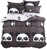 🐼 kimko child panda bedding set - 4 pieces 3d oil print lightweight twin size | white and black panda animal pattern | includes 1 duvet cover set, 1 bed sheet, and 2 pillowcases logo