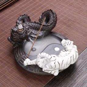 img 3 attached to 🐉 LEAFIS Dragon Tiger Incense Burner - Handcrafted Ceramic Backflow Incense Holder for Home and Office Decor, includes 10PCS Incense Cones