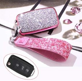 img 1 attached to 🔑 Royalfox(TM) Bling Flip Folding Remote Key Fob Case Cover with 3 Buttons for VW Volkswagen Jetta GTI Passat Golf Tiguan Touareg Beetle Multivan Sagitar Accessories, in Pink with Keychain