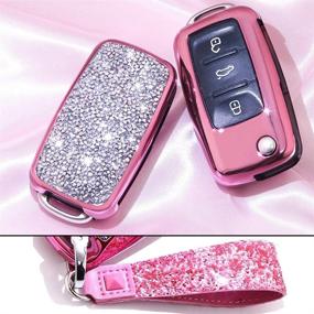 img 4 attached to 🔑 Royalfox(TM) Bling Flip Folding Remote Key Fob Case Cover with 3 Buttons for VW Volkswagen Jetta GTI Passat Golf Tiguan Touareg Beetle Multivan Sagitar Accessories, in Pink with Keychain