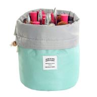 💼 lightblue portable foldable travel cosmetic makeup bag for women and girls - euow multifunctional toiletry barrel organizer storage pocket - soft collapsible round cases logo