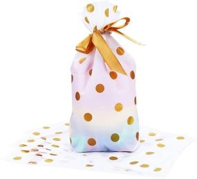 img 2 attached to 🍬 CCINEE 50pcs Gold Polka Dot Print Drawstring Plastic Treat Bags - Candy Pouch for Christmas Favors