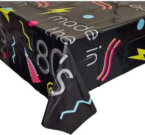 img 3 attached to Throwback Vibes: 80's Themed Party Black Plastic Tablecloth Set (54 x 108 in, 3 Pack)