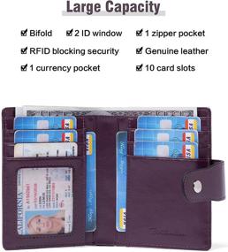 img 2 attached to 👛 BOSTANTEN Small Leather Wallet for Women: Dark Purple RFID Blocking Pocket Wallet with ID Window & Credit Card Case