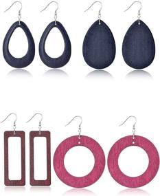 img 3 attached to 🌳 Ofeiyaa Natural Wood Teardrop Earrings: Statement Dangle, Stainless Steel Studs for Women & Girls