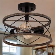 🏡 farmhouse industrial flush mount ceiling light fixture: vintage metal cage lamp for kitchen, balcony, dining room & entryway логотип