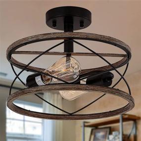 img 4 attached to 🏡 Farmhouse Industrial Flush Mount Ceiling Light Fixture: Vintage Metal Cage Lamp for Kitchen, Balcony, Dining Room & Entryway