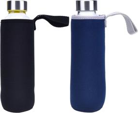 img 3 attached to Mudder 2-Pack Neoprene Water Bottle Sleeves for 19.4 oz Glass Water Bottle, 550 ml – Black and Navy Blue, Nylon Carrier