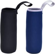 mudder 2-pack neoprene water bottle sleeves for 19.4 oz glass water bottle, 550 ml – black and navy blue, nylon carrier logo