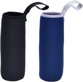 img 4 attached to Mudder 2-Pack Neoprene Water Bottle Sleeves for 19.4 oz Glass Water Bottle, 550 ml – Black and Navy Blue, Nylon Carrier