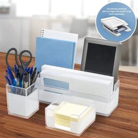 img 2 attached to Sorbus Acrylic Desk Organizers Set – Premium 3-Piece Office Accessories: Desk Organizer Caddy, Memo Tray, and Pen Cup for Stylish Organization in Home or Office, White Clear (Desk Organizer Set)