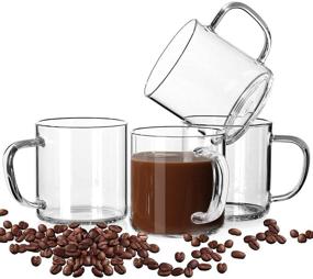 img 4 attached to ☕ LUXU Glass Coffee Mugs Set of 4 - 14oz Clear Espresso Cups for Mocha, Latte, Cappuccino, Hot Chocolate, Tea, and Juice