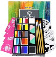 bowitzki professional face painting kit: 12 x 10gm face paint set, stencils, split cakes palette - safe, non-toxic body paint for kids and adults - rainbow flora, dolphin, unicorn - perfect for halloween and christmas makeup logo