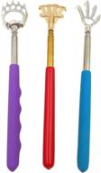 🐻 (pack of 3) qaoquda portable extendable telescopic bear claws, eagle claw, rake metal back scratchers - rubber handle hand massagers/backslap (red, purple, blue) logo