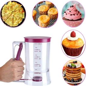 img 3 attached to 🥞 LokiLux Pancake Muffin Cupcake Batter Dispenser Baking Tool with Squeeze Handle Bracket, Waffle Muffins Mixer Cake Cooking Crepes Separator, 30 Oz Cupcake Batter Dispenser with Measuring Label