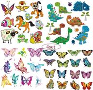 butterfly dinosaur animal iron on patches applique: cute cartoon designs for kids' diy clothing - 4 set logo