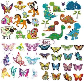 img 4 attached to Butterfly Dinosaur Animal Iron on Patches Applique: Cute Cartoon Designs for Kids' DIY Clothing - 4 Set