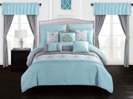 🛏️ chic home emily 20 piece aqua blue queen comforter set - color block floral embroidered bag bedding for a stylish bedroom logo