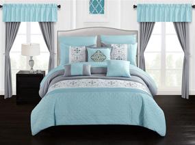 img 4 attached to 🛏️ Chic Home Emily 20 Piece Aqua Blue Queen Comforter Set - Color Block Floral Embroidered Bag Bedding for a Stylish Bedroom