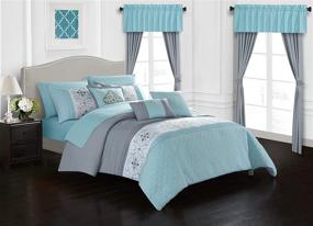 img 3 attached to 🛏️ Chic Home Emily 20 Piece Aqua Blue Queen Comforter Set - Color Block Floral Embroidered Bag Bedding for a Stylish Bedroom