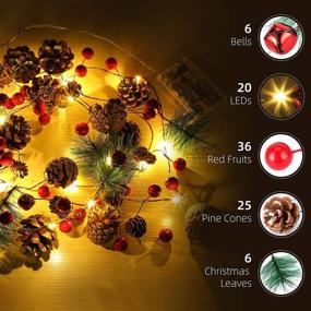 img 3 attached to 🎄 Litake Christmas Garland with Lights, 6.56FT 20 LED Battery Operated Pine Cones Garland Lights with Red Berry, Lighted Christmas Decorations for Xmas Tree, Mantle, Fireplace, Stairs