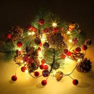 🎄 litake christmas garland with lights, 6.56ft 20 led battery operated pine cones garland lights with red berry, lighted christmas decorations for xmas tree, mantle, fireplace, stairs логотип