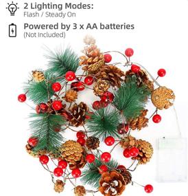 img 2 attached to 🎄 Litake Christmas Garland with Lights, 6.56FT 20 LED Battery Operated Pine Cones Garland Lights with Red Berry, Lighted Christmas Decorations for Xmas Tree, Mantle, Fireplace, Stairs