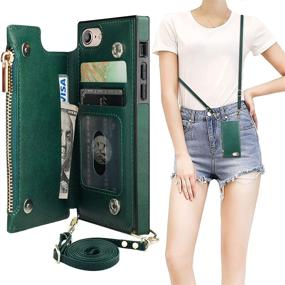 img 4 attached to 👜 Green Bocasal Crossbody Wallet Case for iPhone 7 Plus/8 Plus - Card Holder, Zipper Card Slot Protector - Shockproof Purse Cover with Removable Cross Body Strap - 5.5 Inch