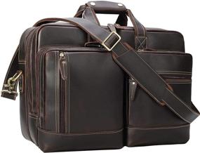 img 4 attached to Vintage Leather Expandable Briefcase for Men: 17 Inch Laptop Bag for Business Travel, Crossbody Shoulder & Duffel Attache Case