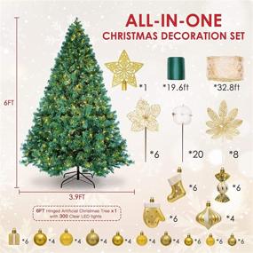img 3 attached to 🎄 WBHome 6FT Pre-Lit Artificial Christmas Tree with Champagne and Sante Green Decor, Including 107pcs Ornaments and 300 Clear Lights”