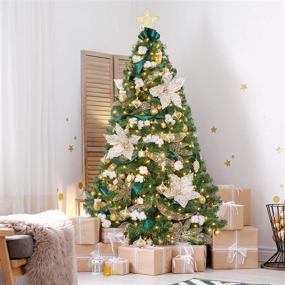 img 4 attached to 🎄 WBHome 6FT Pre-Lit Artificial Christmas Tree with Champagne and Sante Green Decor, Including 107pcs Ornaments and 300 Clear Lights”
